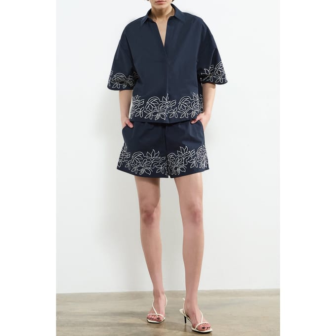 French Connection Alissa Cotton Popover Navy/white Größe: XS | Blusen Outlet | Damen | Blau