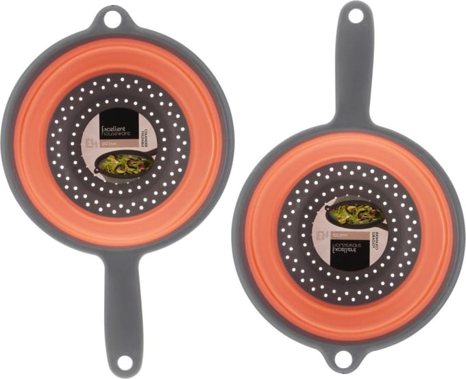 Excellent Houseware opvouwbaar vergiet - 2x - oranje/grijs - 23 cm