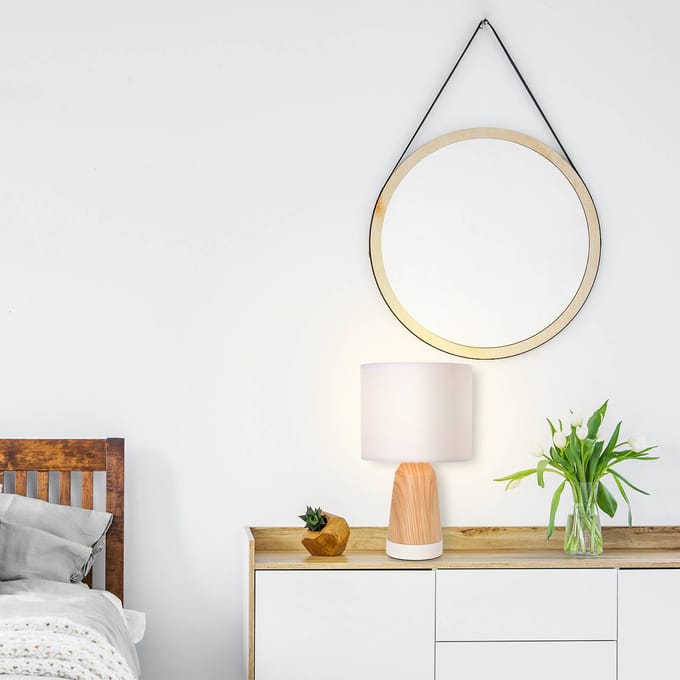 COREP Tafellamp Baltik wit/licht hout Hoogte 33 cm Metaal/katoen
