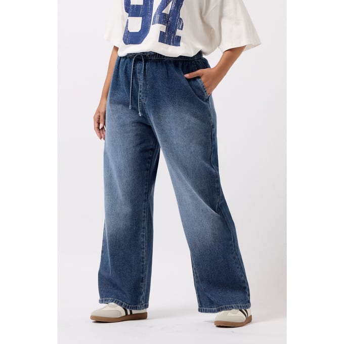 Yours Blauwe Trekkoord Wijde Pijpen Jeans Size 52