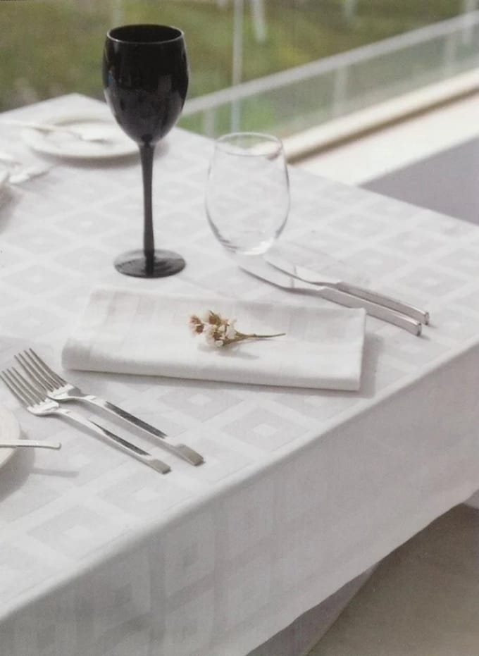 6 Witte blok damast servetten - 50x50 cm - Hotelkwaliteit: 250 gr/m2 - katoen