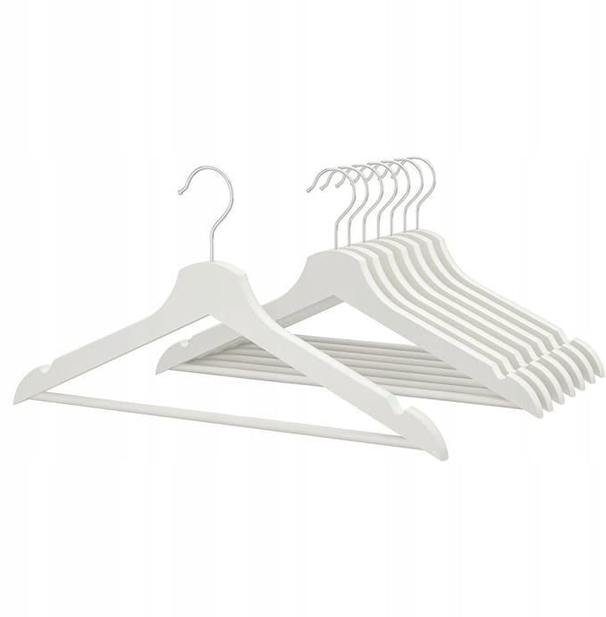 Houten Kleerhangers 8 Stuks - Wit, 43 cm Breed