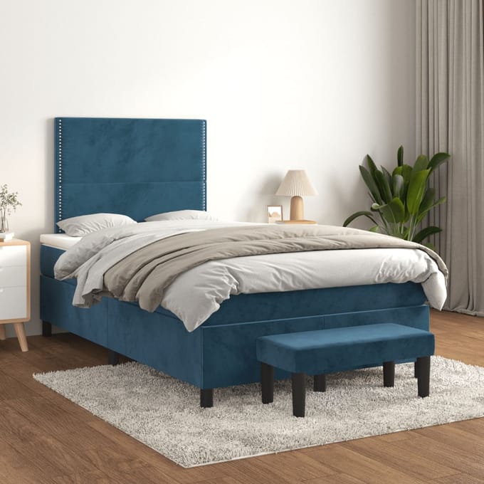 vidaXL - Boxspring - met - matras - fluweel - donkerblauw - 120x190 - cm