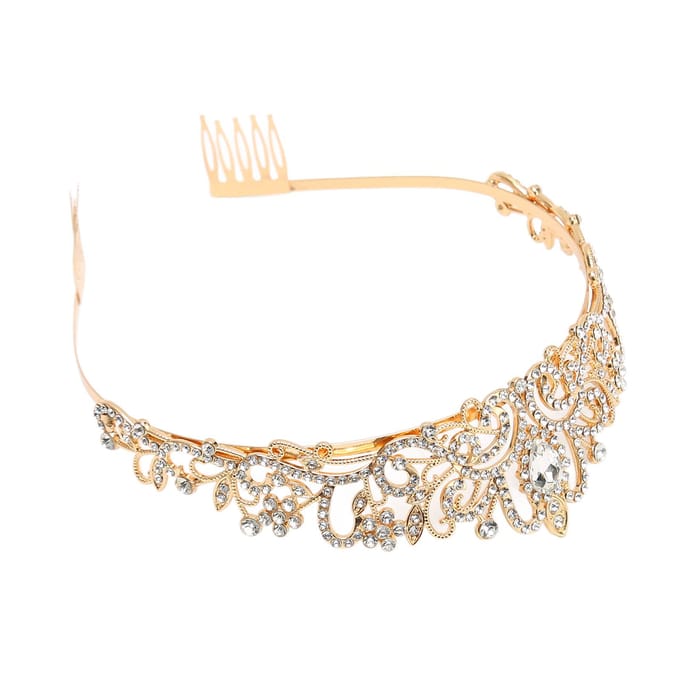 Gouden Bruidskroon Modieus Mooi Elegant Glanzend Bruiloft Prinsessenkroon voor Feest beige
