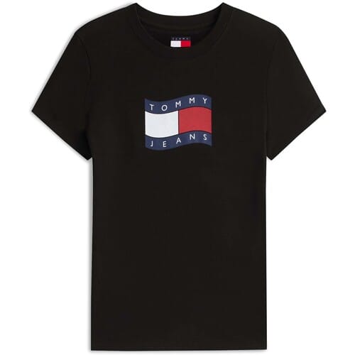 Tommy Hilfiger Slim Wavy Flag Tee Black Größe: S | Hemden Outlet | Damen | Schwarz