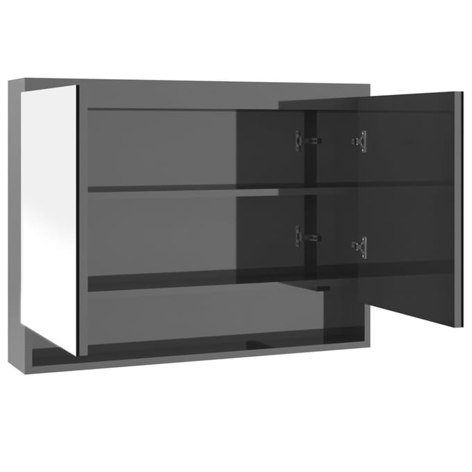 vidaXL - Badkamerkast - met - spiegel - 80x15x60 - cm - MDF - glanzend - grijs