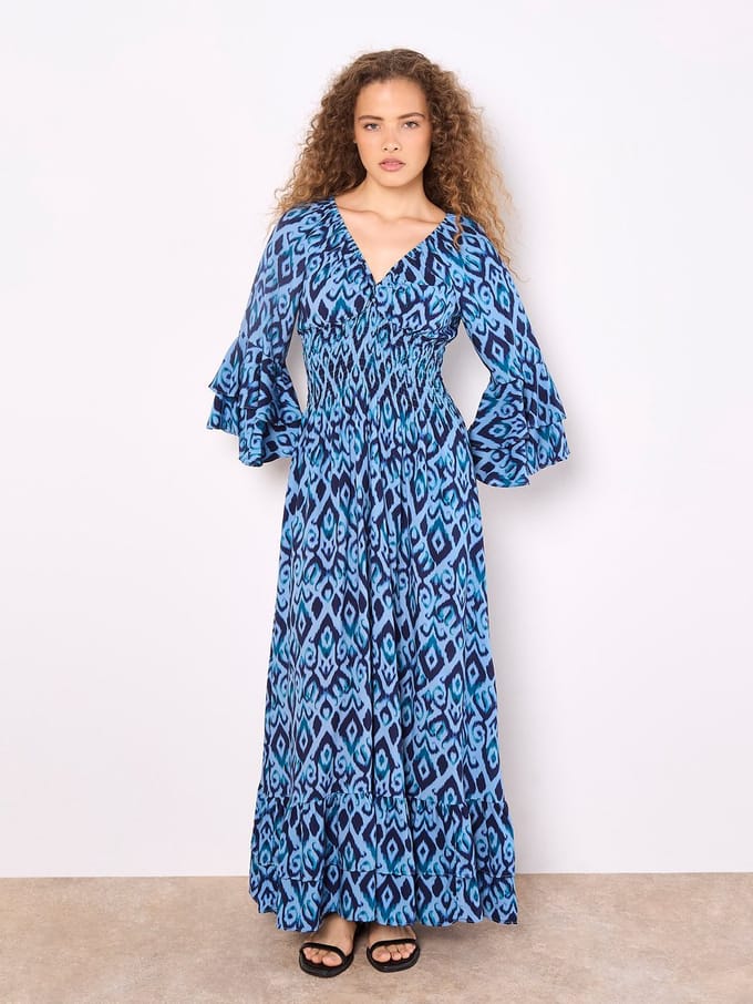 Maxijurk met ikat-krullen