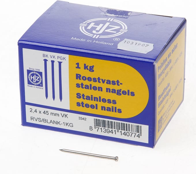Hjz RVS nagels verloren kop 2.4 x 45mm 1kg
