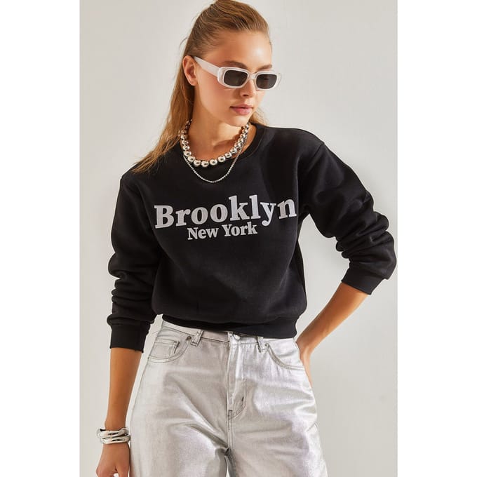 Crewneck Crop Sweatshirt met Motto Print