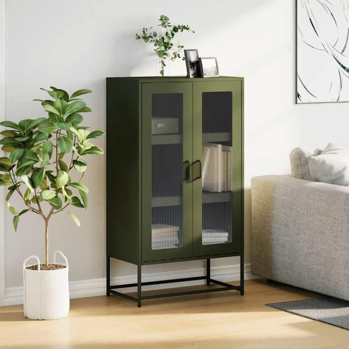vidaXL - Hoge - kast - 68x39x123 - cm - staal - olijfgroen