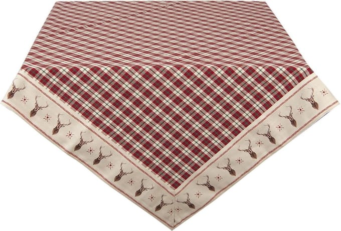 Clayre & Eef Tafelkleed 100x100 cm Rood Beige Katoen Ruit Hert