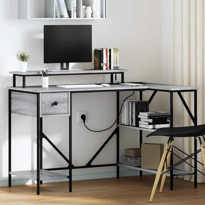 vidaXL - Bureau - Grijs - Sonoma - 120 - x - 79 - x - 86,5 - cm - Bewerkt - hout