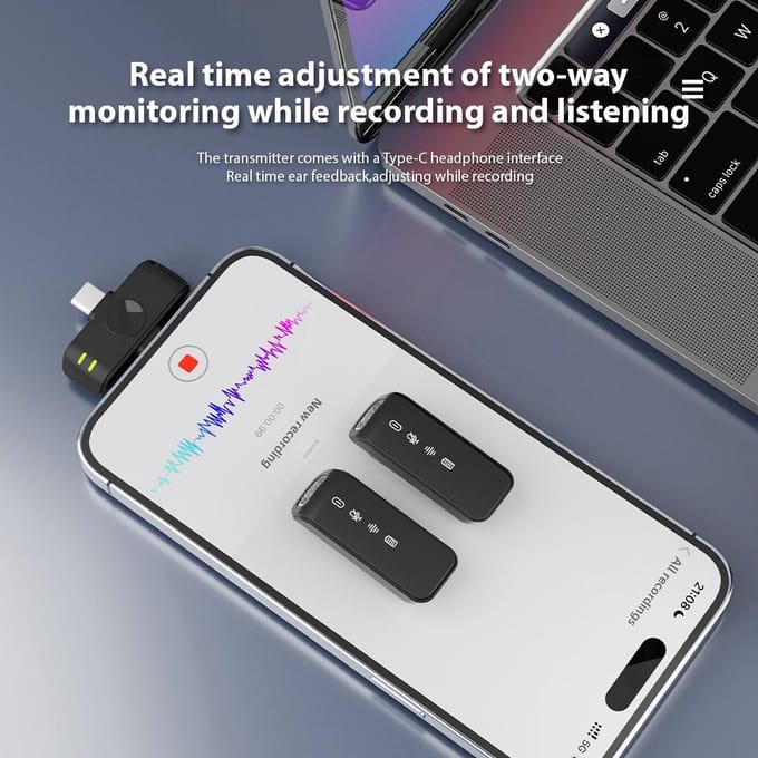 2-in-1 Draadloze Lavalier Microfoon Dubbele Microfoon Ruisonderdrukking Lange Afstand Transmissie met zwart