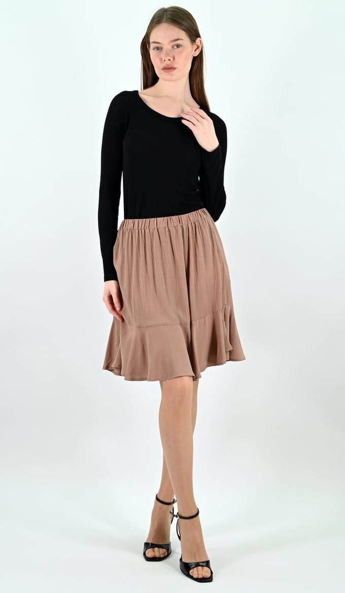 YesMooi - Bruine Mini Rok met Volants - L (40)