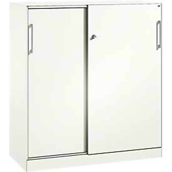 Schuifdeurkast ASISTO C 3000, 3 ordnerhoogten, met afdekplaat, breedte 1200 mm, wit/wit