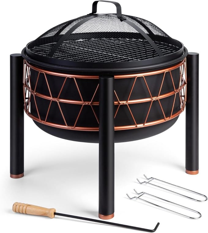2-in-1 Vuurkorf Rond met BBQ Functie voor Tuin en Terras