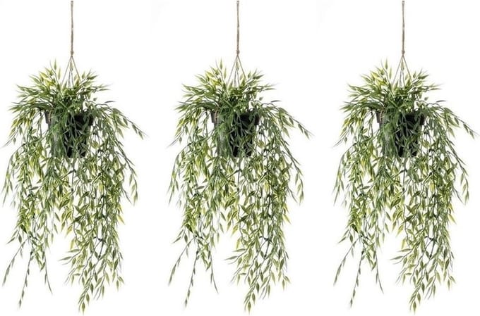 Groene bamboe kunstplant - 3x - 50 cm - in hangende pot - Kunstplanten/nepplanten