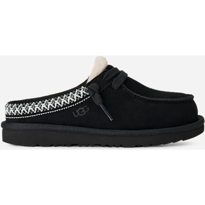 UGG® Tasman Mule in Black, Size 2, Suede/Polyester/Cotton