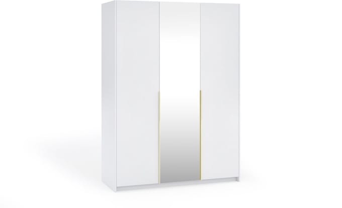 Kledingkast Apollonia met Spiegel 150 x 204 cm (wit, gouden handgrepen)