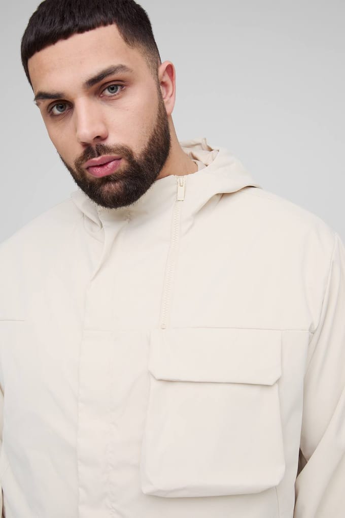 Plus Lightweight Regular Fit Hooded Parka Jacket in Stone | Size 2XL