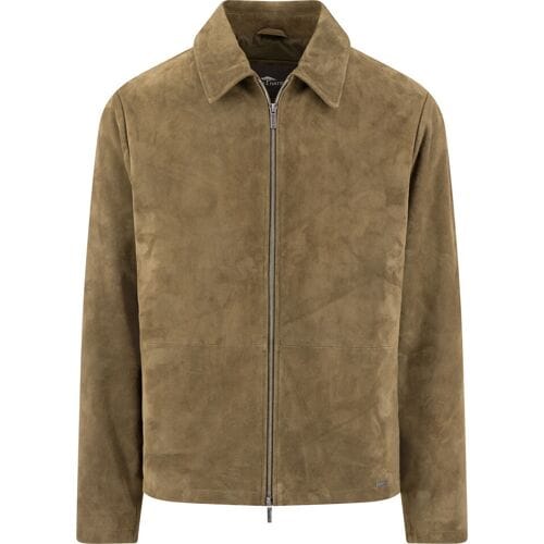 Fynch-Hatton Jack Velours Full Zip Turndown Collar Donker Khaki / male