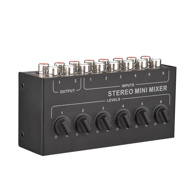 Mini Stereo 6 Kanaals Passieve Mixer RCA Draagbare Audio Mixer 6 In 2 Uit Stereo Distributie Volume zwart