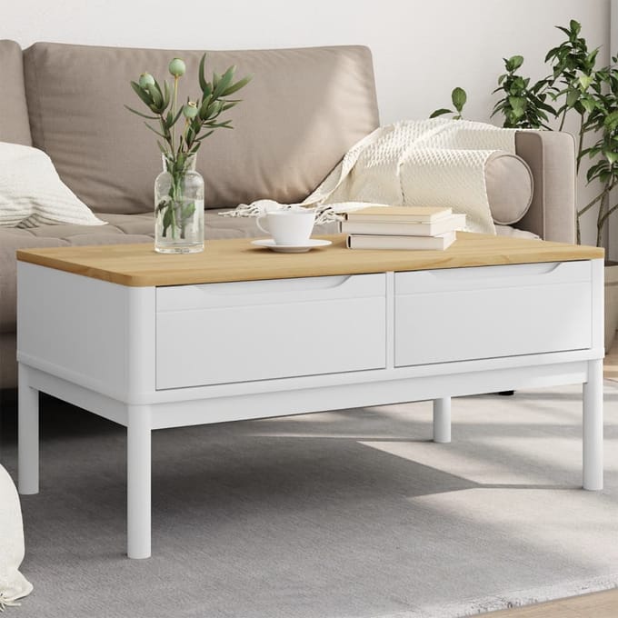 vidaXL - Salontafel - FLORO - 99x55,5x45 - cm - massief - grenenhout - wit