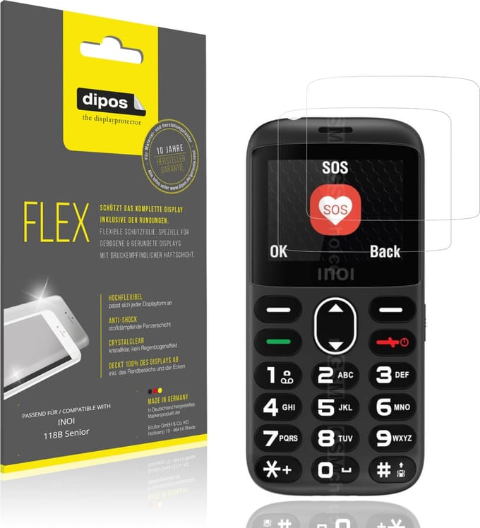 dipos – 2x Beschermfolie geschikt voor INOI 118B Senior | 3D Full Cover Screenprotector | 100% Passend
