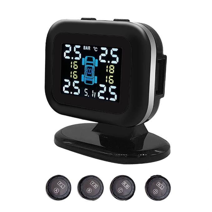 Auto TPMS Bandenspanningscontrolesysteem Mini USB Bandenspanningscontrole Detector met 4 externe zwart