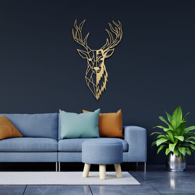Metalen Wanddecoratie Hertenhoofd – 3D Wandkunst – Wit – 70 x 42 cm