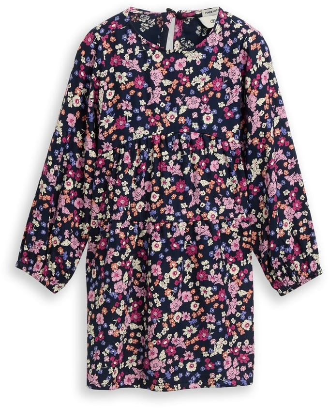 Tom Tailor - Mini-jurk met bloemenpatroon - Maat 92/98 - blue multicolor flower print