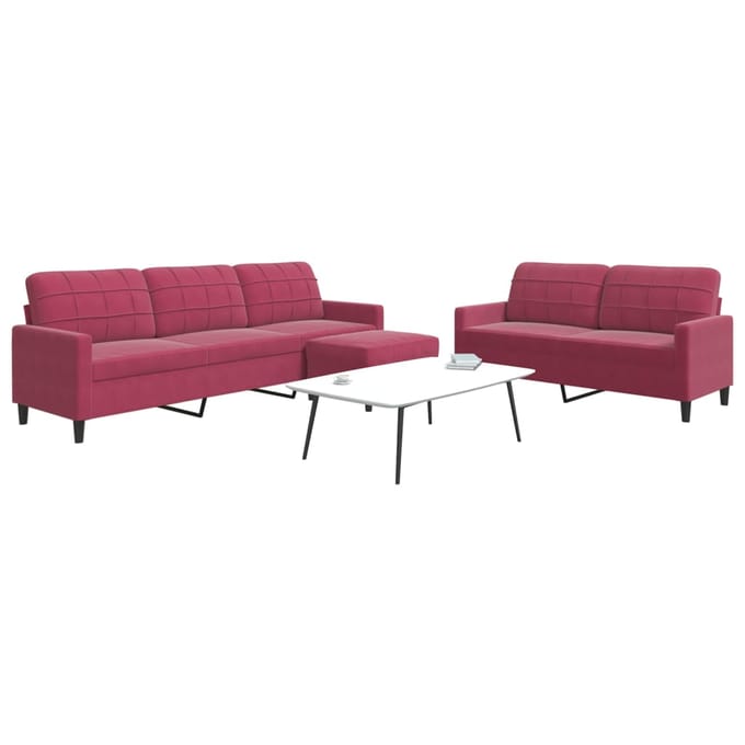 vidaXL - 3-delige - Loungeset - met - kussens - fluweel - wijnrood