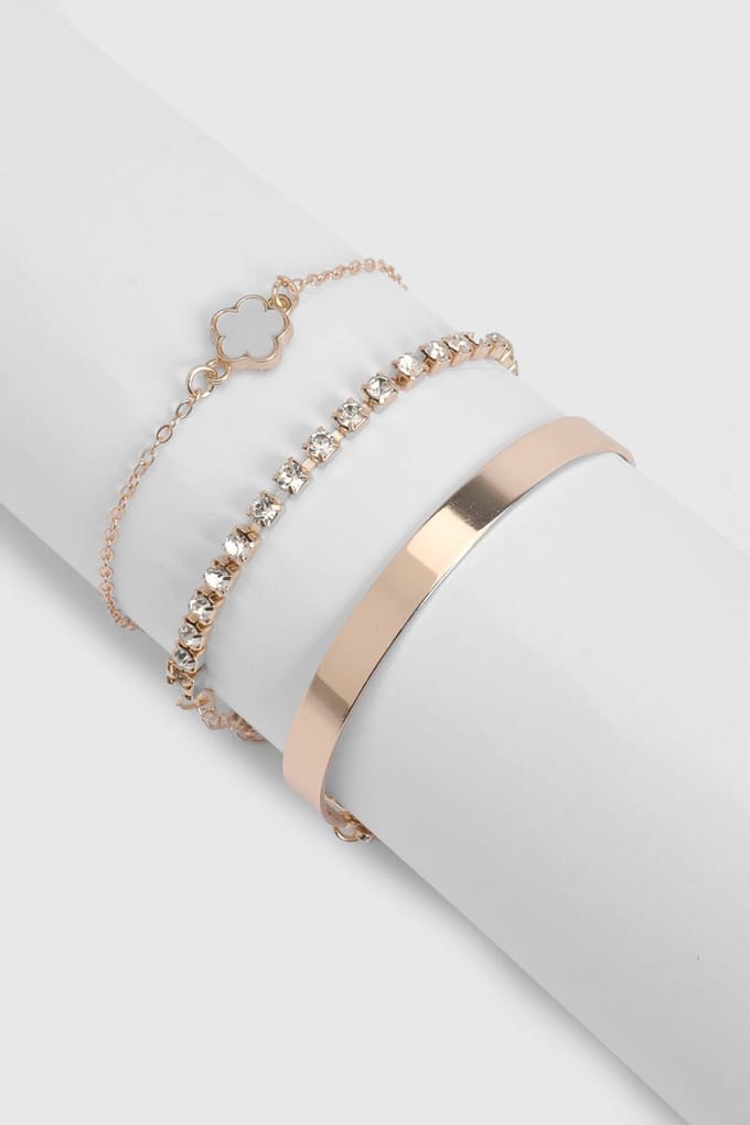 boohoo Dames Gouden Geemailleerde Bloemenarmbanden 3-pack