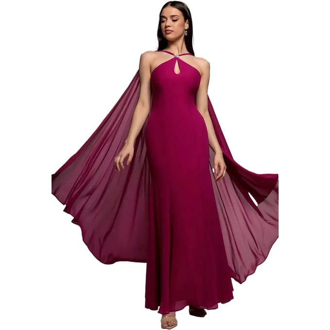 Vrouwelijke chiffon jurk met cape Goddiva Maxi