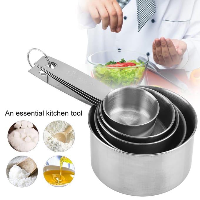 5pcs  Set Stainless Steel Anti rust Measuring Cup Spoon Baking Cooking Tool gray