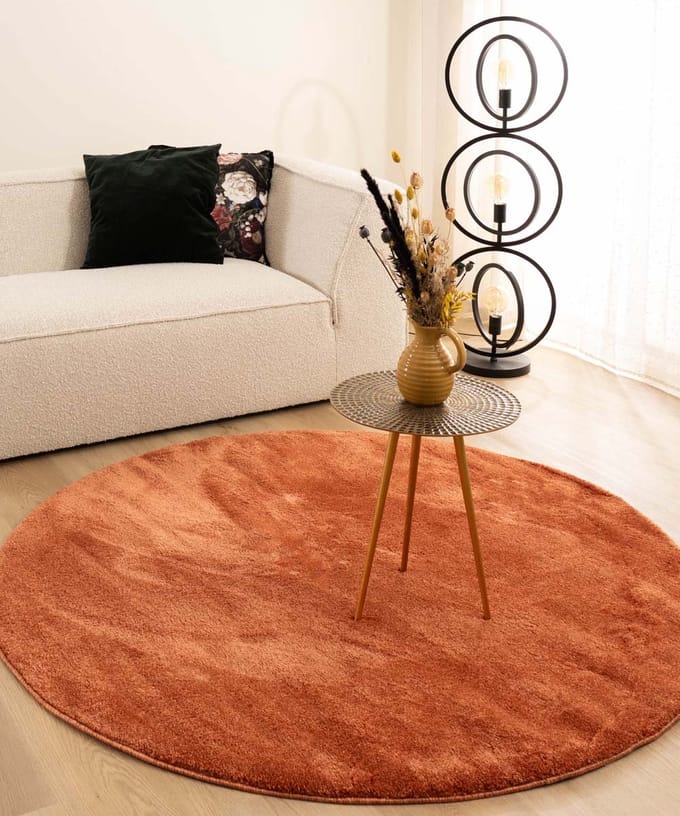 Velours vloerkleed rond - Flair terracotta 200