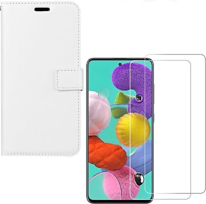 hoesje Geschikt voor: Samsung Galaxy Note 10 Lite Portemonnee Wit met 2 stuks Glas Screen protector