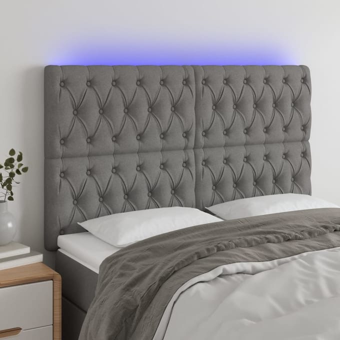 vidaXL - Hoofdbord - LED - 144x7x118/128 - cm - stof - donkergrijs