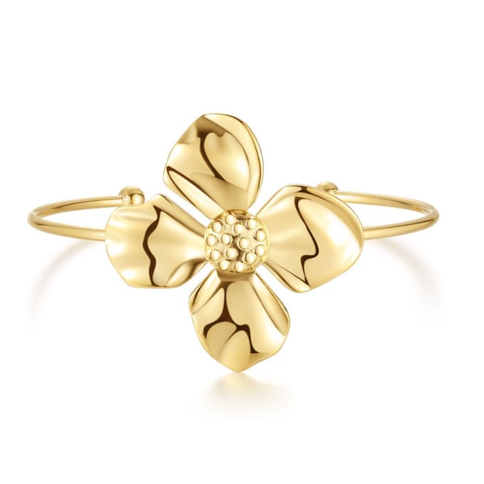 Twice As Nice Armband in goudkleurig edelstaal, dunne bangle met bloem 19cm