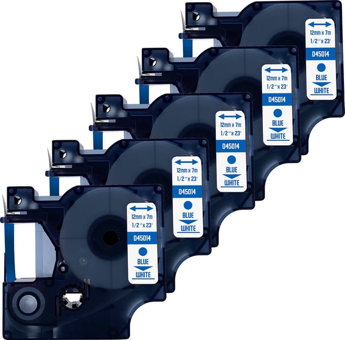 DULA Dymo D1 45014 - S0720540 - Compatible label tape - 5 lettertapes - Blauw op wit - 12mm x 7m