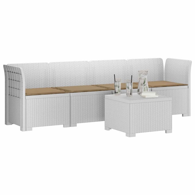 vidaXL - 4-Zits - Tuin - Sofa - met - Kussens - Rieten - Look - PP - Wit