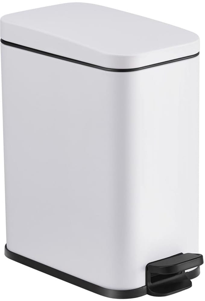 Pedal Bin - Narrow Waste Bin - Small Spaces - Soft-Close Mechanism - 29 x 14.5 x 30 cm - White