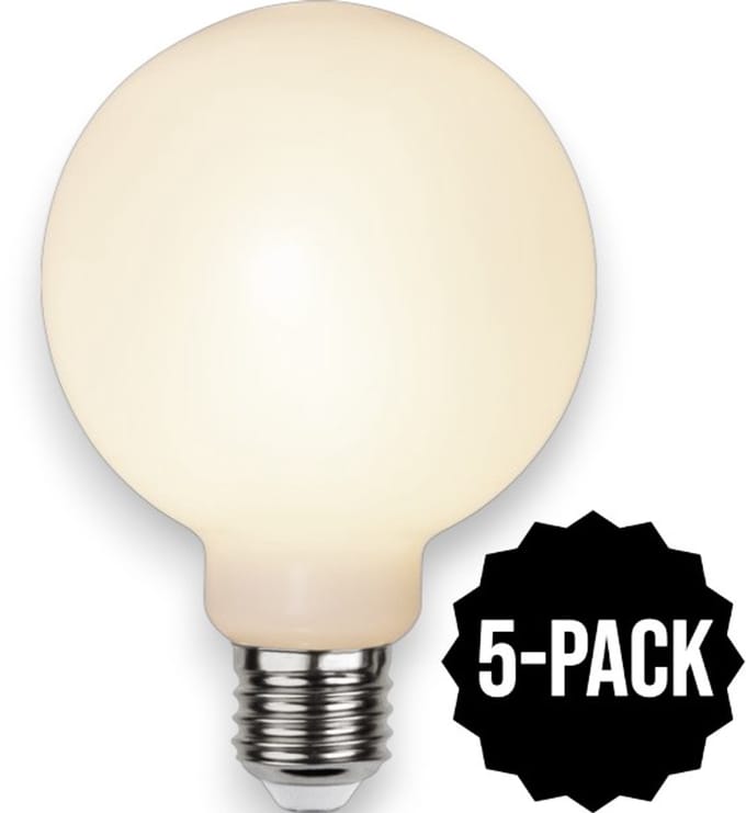 5-Pack | Prikkabel - G95 bol - E27 - 1.2W - Extra Warm Wit - 2700K - Opaal