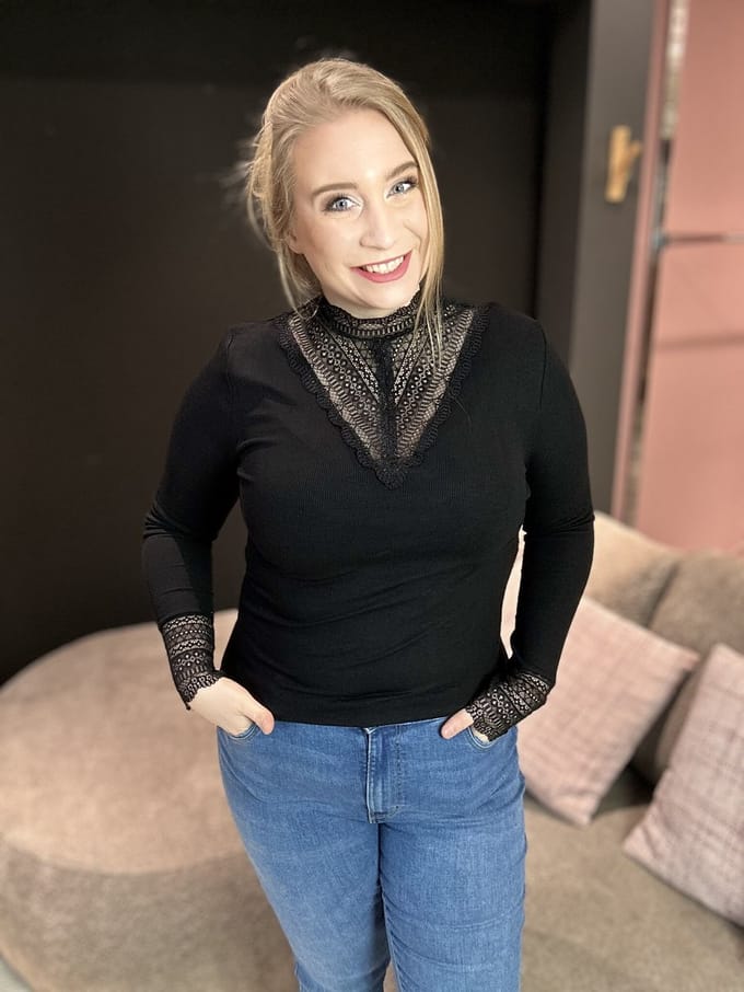 ONLY CARMAKOMA - CARTILDE RIB LACE L/S TOP JRS NOOS - Dames - Tops