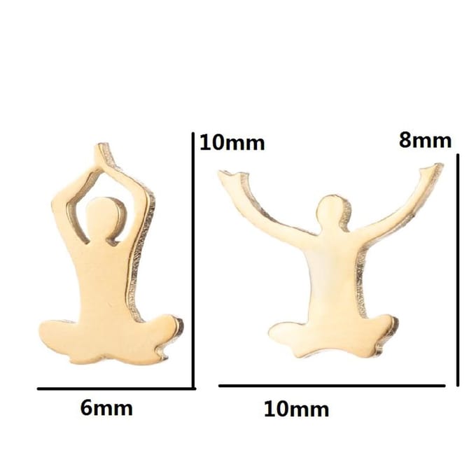 Gading® dames RVS oorknoppen met Yogahouding-10mm-8mm-goud