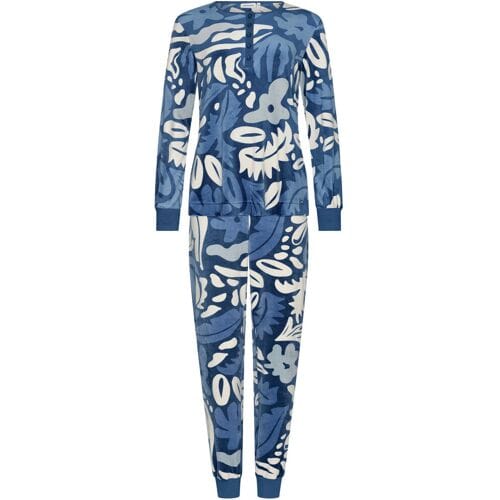 Pastunette - Blue Bloom - Pyjama/Huispak - Velours - Blauw - Maat 46