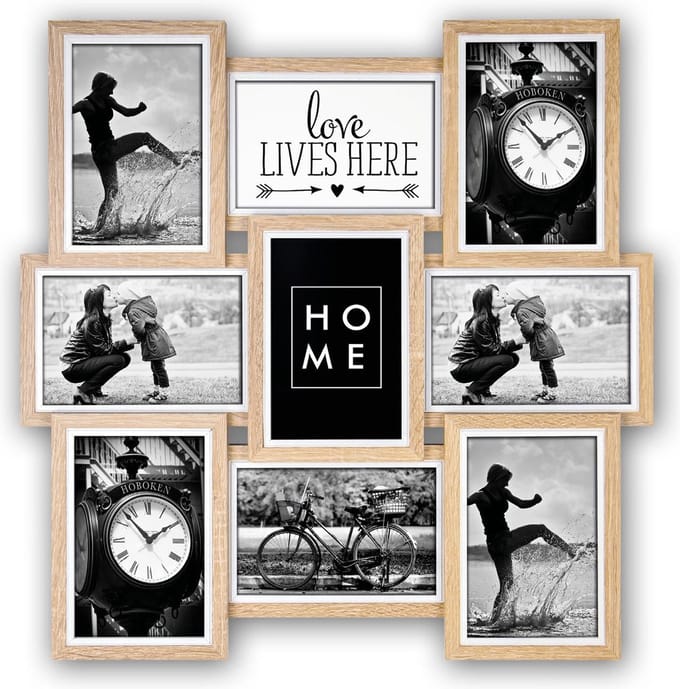 ZEP Multi fotolijst - Multi - houten frame - naturel/wit - 9 lijstjes - 46 x 46 x 3 cm