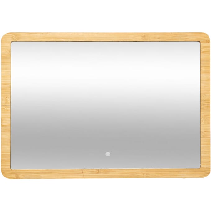 Bamboe Wandspiegel Rechthoek met LED verlichting 47x66 cm - Bruin
