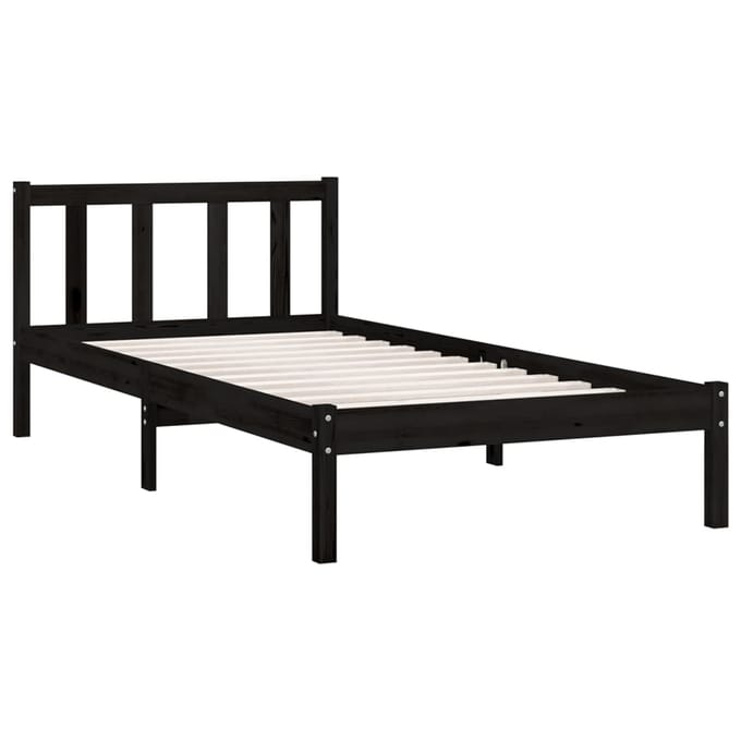 vidaXL - Bedframe - massief - grenenhout - zwart - 75x190 - cm
