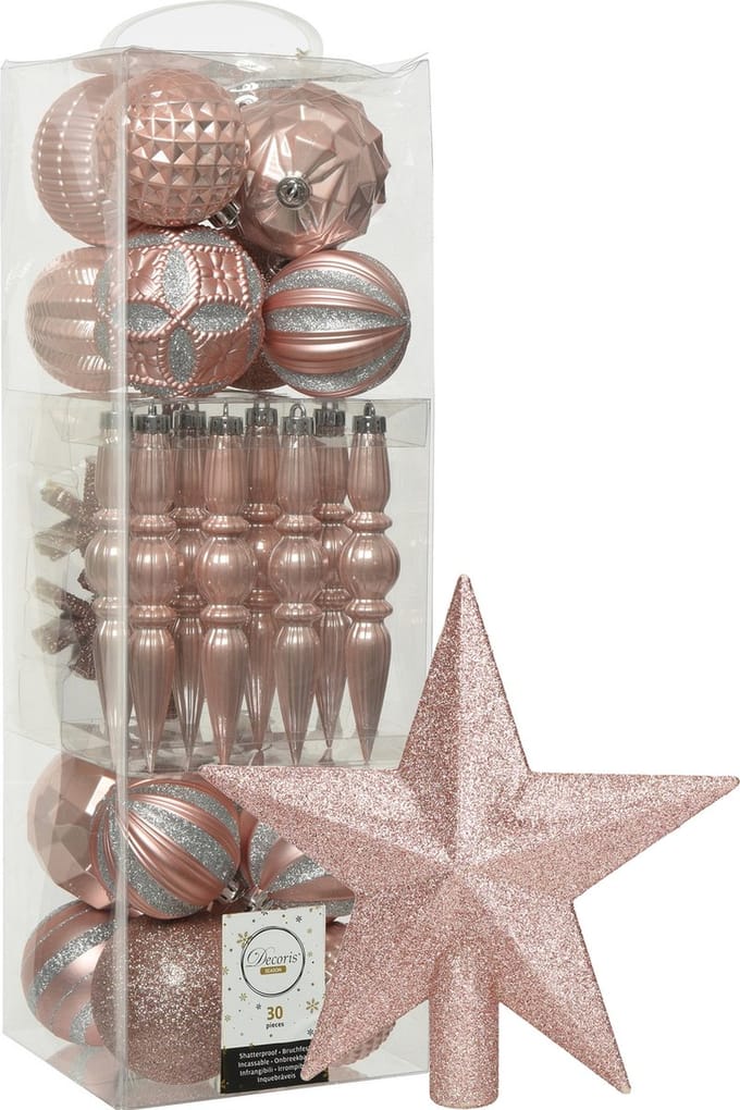 Decoris kerstversiering - 31x stuks - lichtroze - kunststof